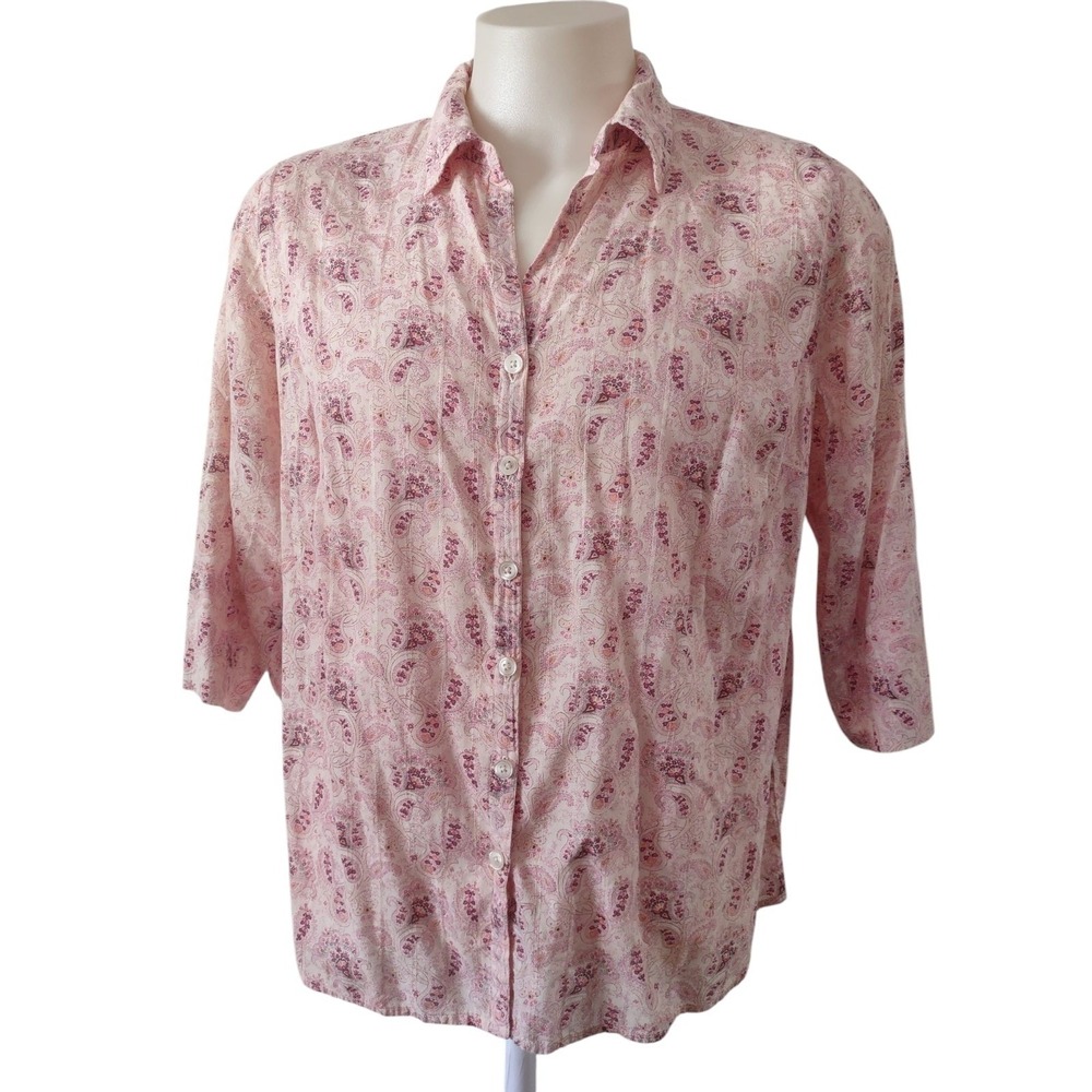 Krazy Kat Paisley Top Women's Size 1X Floral Cottagecore 3/4 Sleeves Lightweight